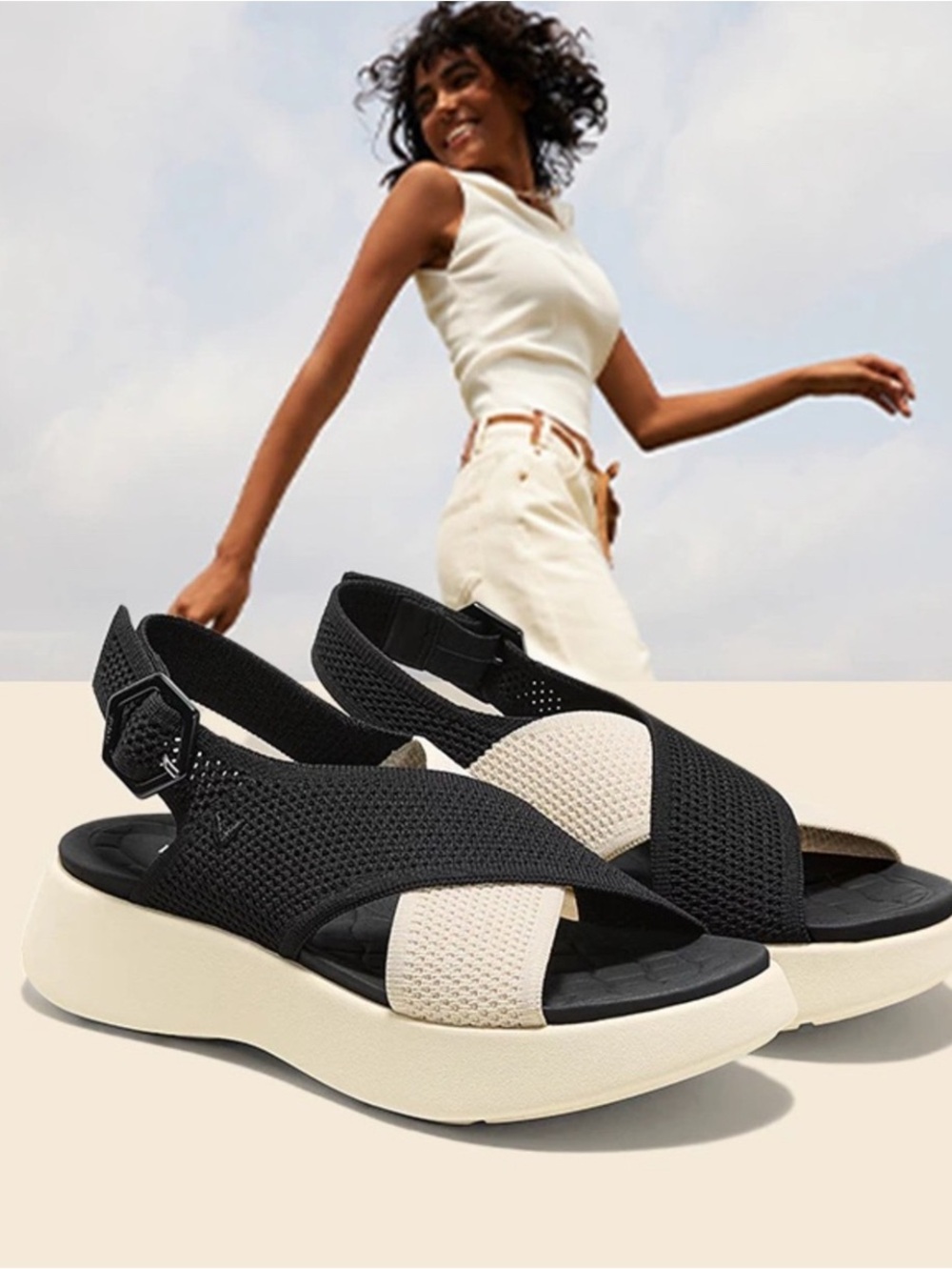 Vivaia Kara Adaptall Walker Sandals Black & Cream Size 9 (40) - Picture 6 of 11